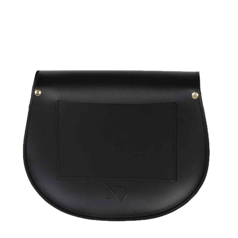 Black Leather Saddle Bag With Back Pocket image