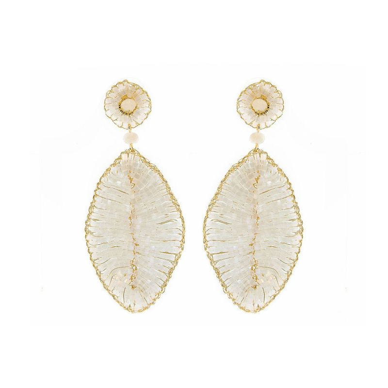 White & Gold Leaf Handmade Earrings image