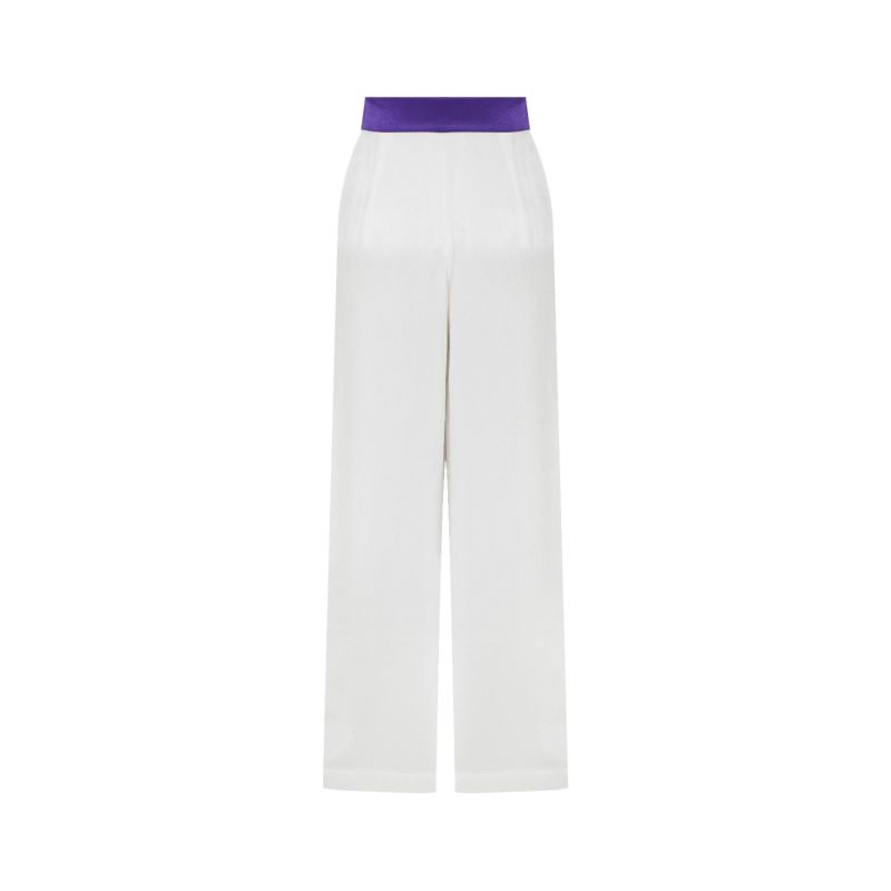 Purple waistband White Loose Fit Pants image