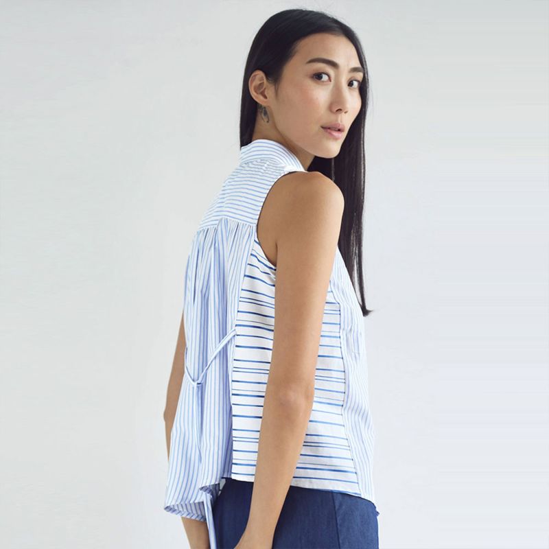 Brigante Stripe Panel Sleeveless Button-Down Top image