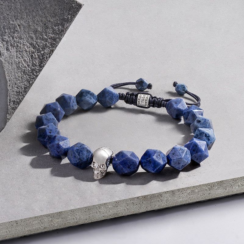 Dumortierite Skull Charm Beaded Bracelet image