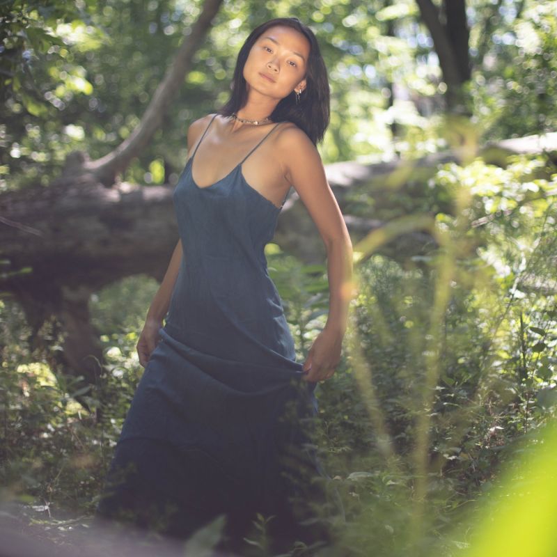 Natural Dyed Prairie Wildrye Slip Dress In Indigo image