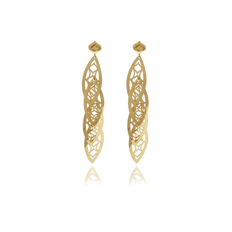 Gold Four Leaf Chandelier Line Earrings image