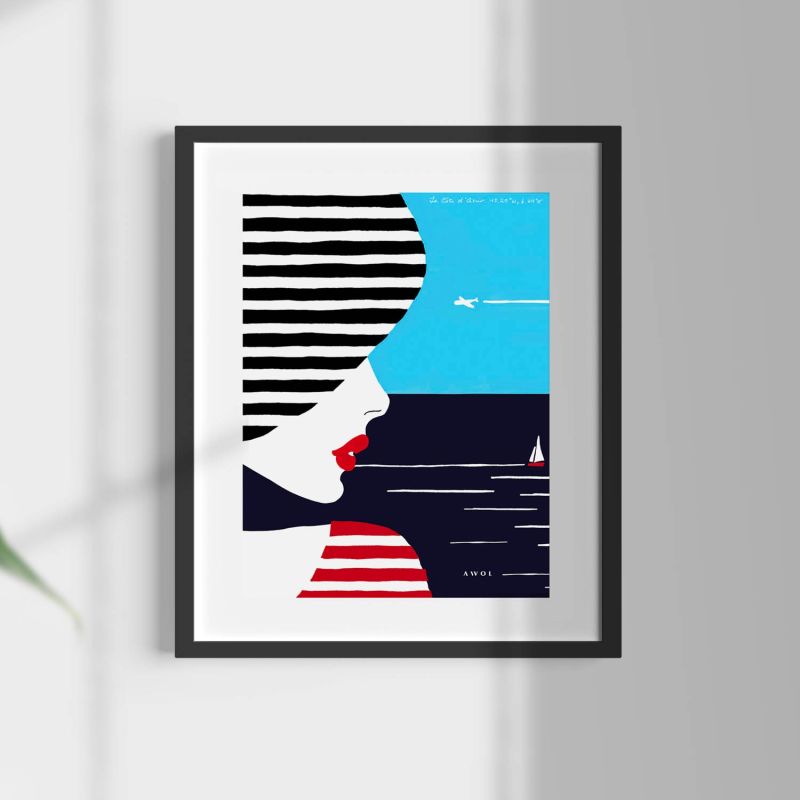 Portrait Of The South Of France Art Print: Woman In Stripes On The French Riviera image