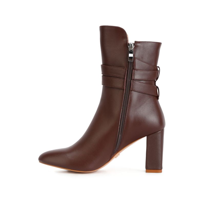 Cobra Buckle Strap Embellished Boots In Brown | Rag & Co. | Wolf & Badger