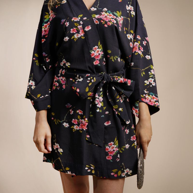 Kimono  Black And Pink Cherry Blossom image