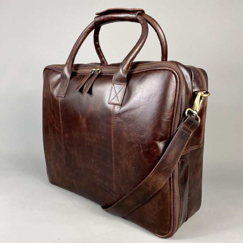 Cognac Leather Laptop Carry-All Bag image