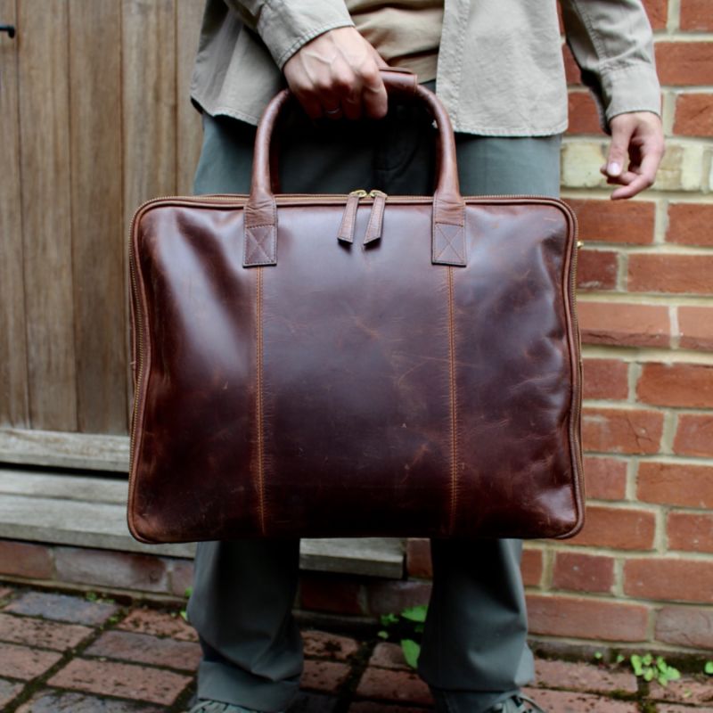 Cognac Leather Laptop Carry-All Bag image