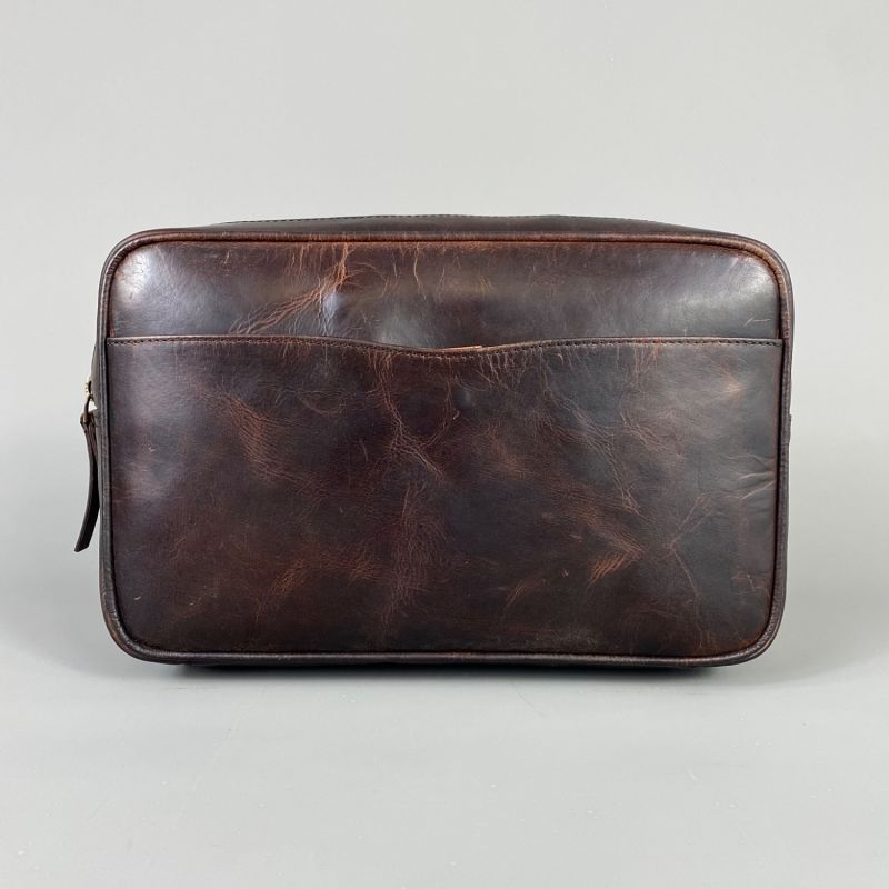 Cognac Leather Top Zip Wash Bag image