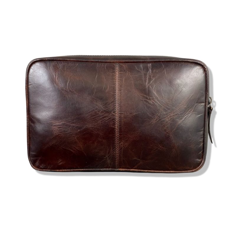 Cognac Leather Top Zip Wash Bag image