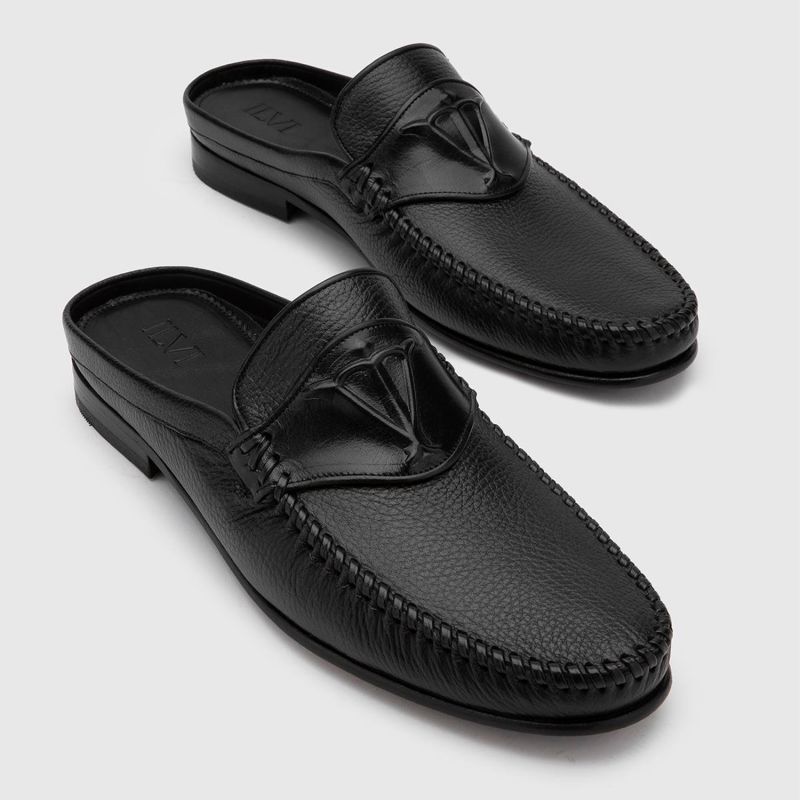 Cohen Black Floater Leather Men's Slipper image