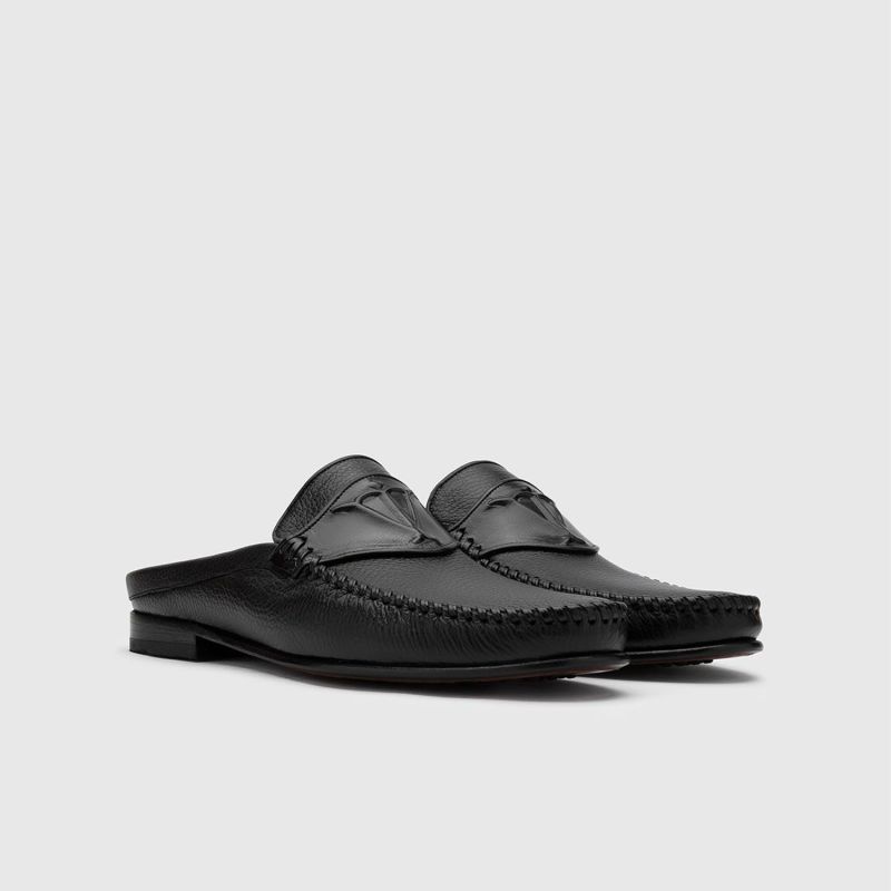 Cohen Black Floater Leather Men's Slipper image