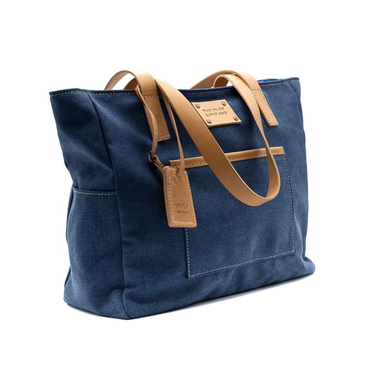 Tote In Cotton Blue & Vegetable Tanned Leather image