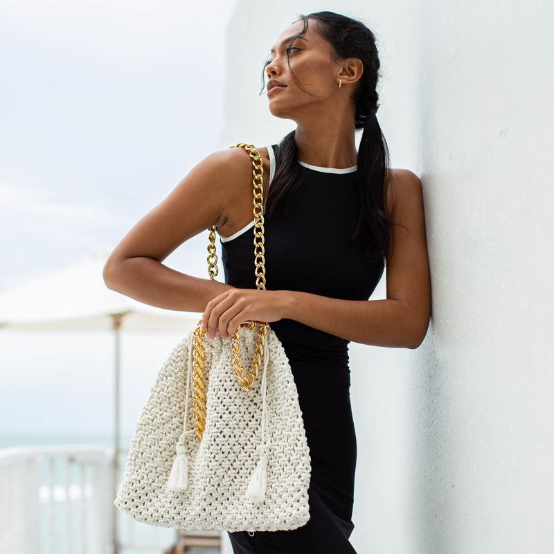 Colette Macrame Beach Bag In Off-White image