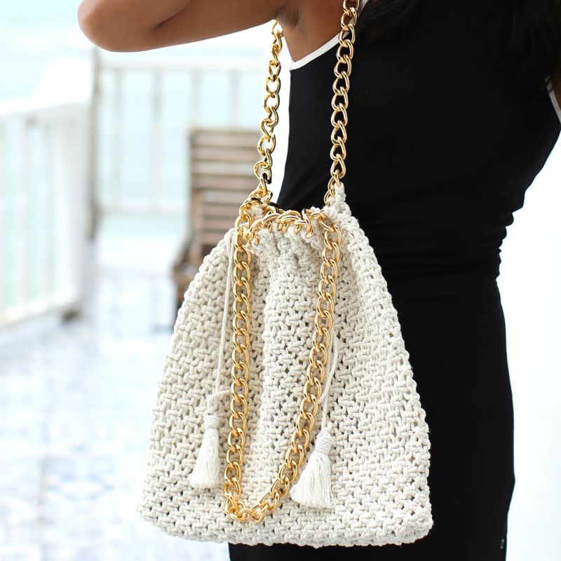 Colette Macrame Beach Bag In Off-White image