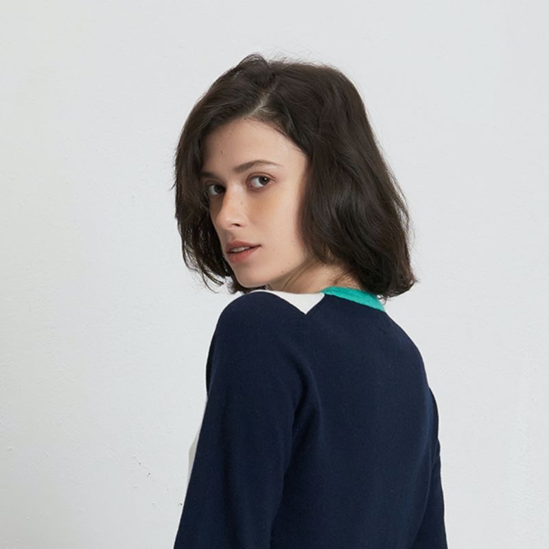 Colorblock Cashmere Sweater Navy image