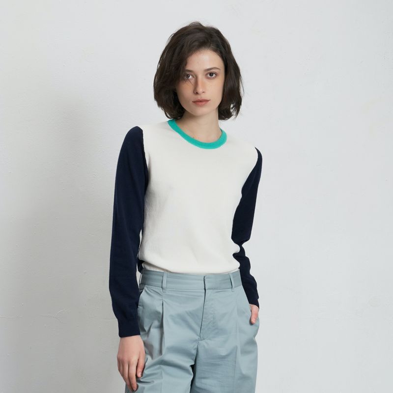 Colorblock Cashmere Sweater Navy image