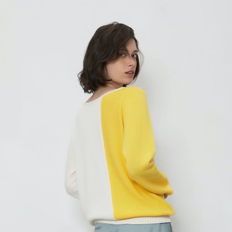 Colorblock Cotton Sweater Honey Yellow image