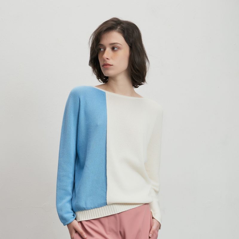 Colorblock Cotton Sweater River Blue image