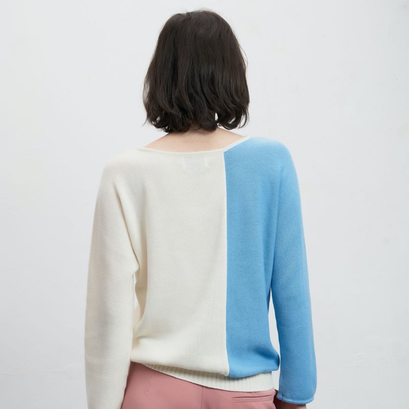 Colorblock Cotton Sweater River Blue image