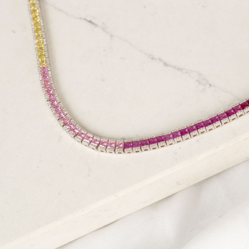 Colorful Baguette Tennis Necklace image