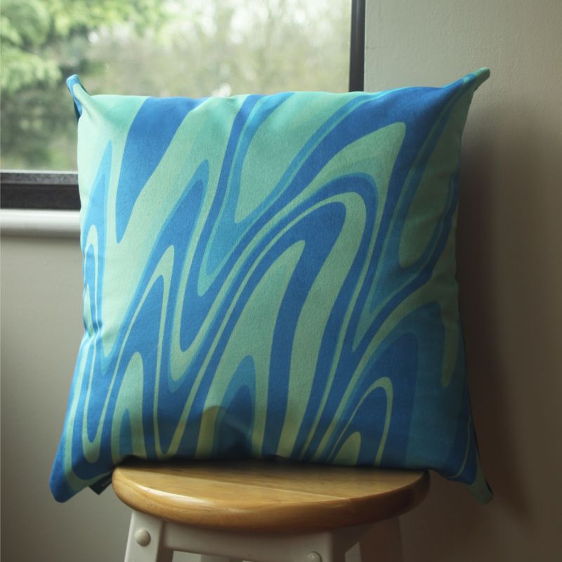 Colourful Velvet Cushion - Aqua Ripple image