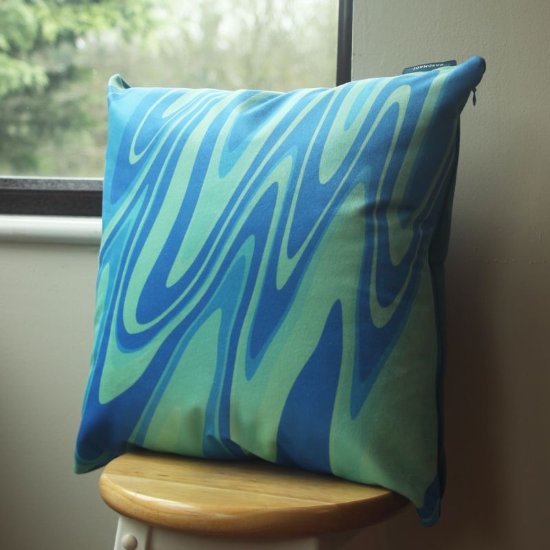 Colourful Velvet Cushion - Aqua Ripple image