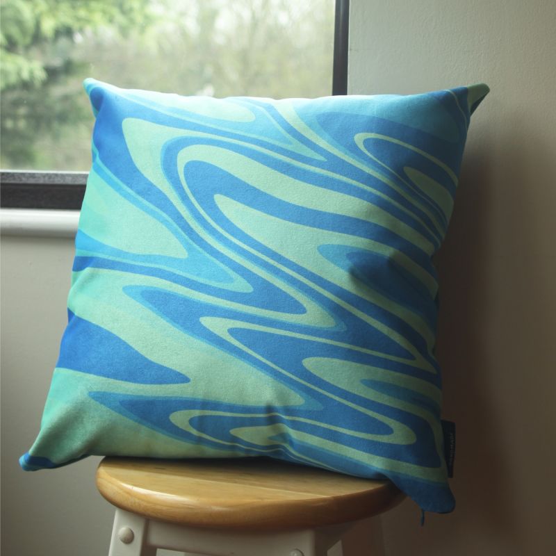 Colourful Velvet Cushion - Aqua Ripple image