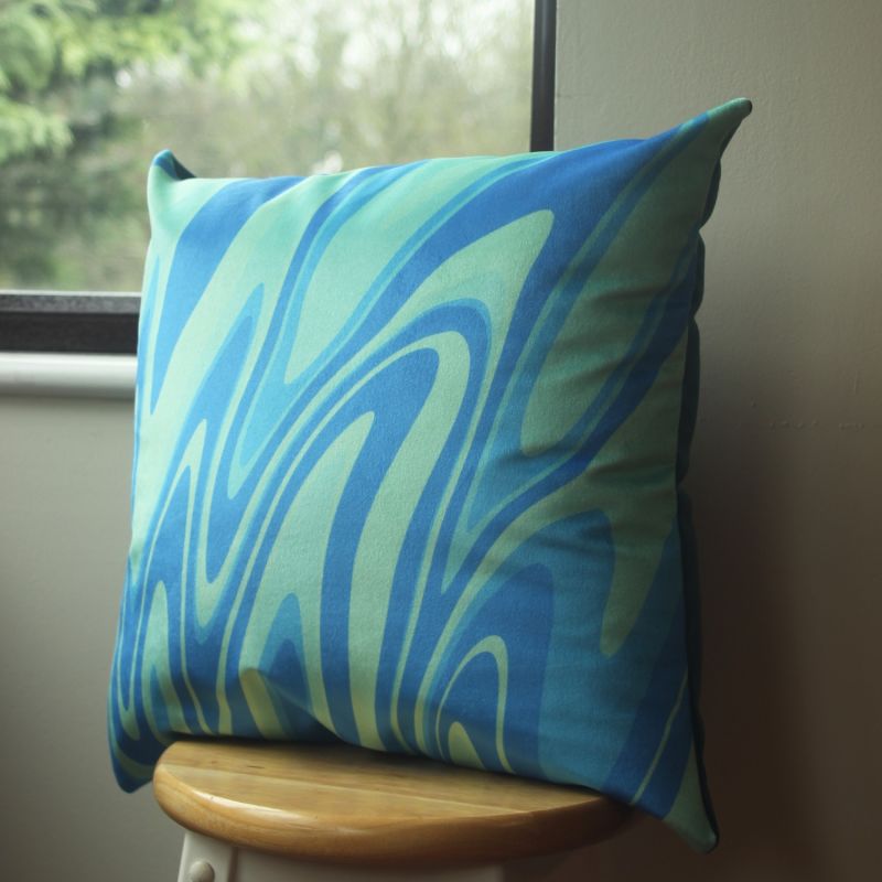 Colourful Velvet Cushion - Aqua Ripple image