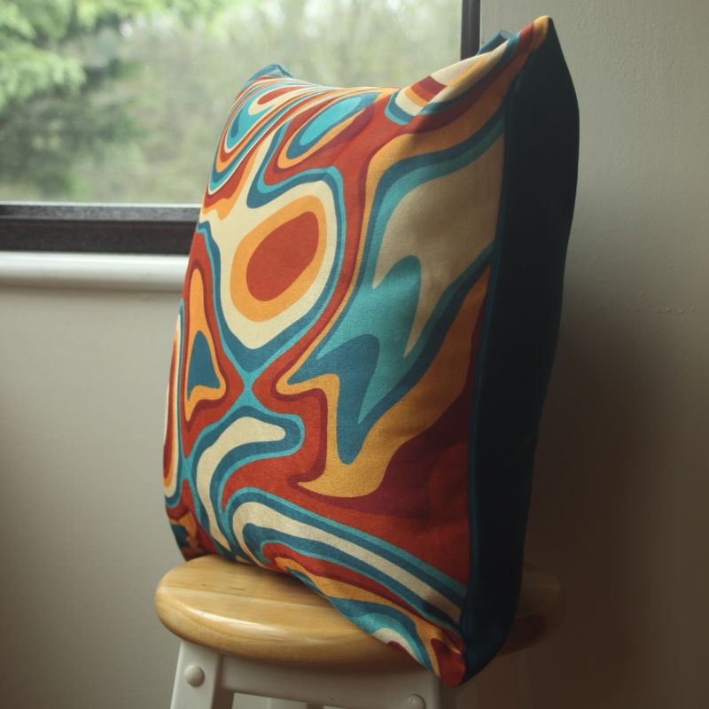 Colourful Velvet Cushion - Groovy Blue & Ochre image