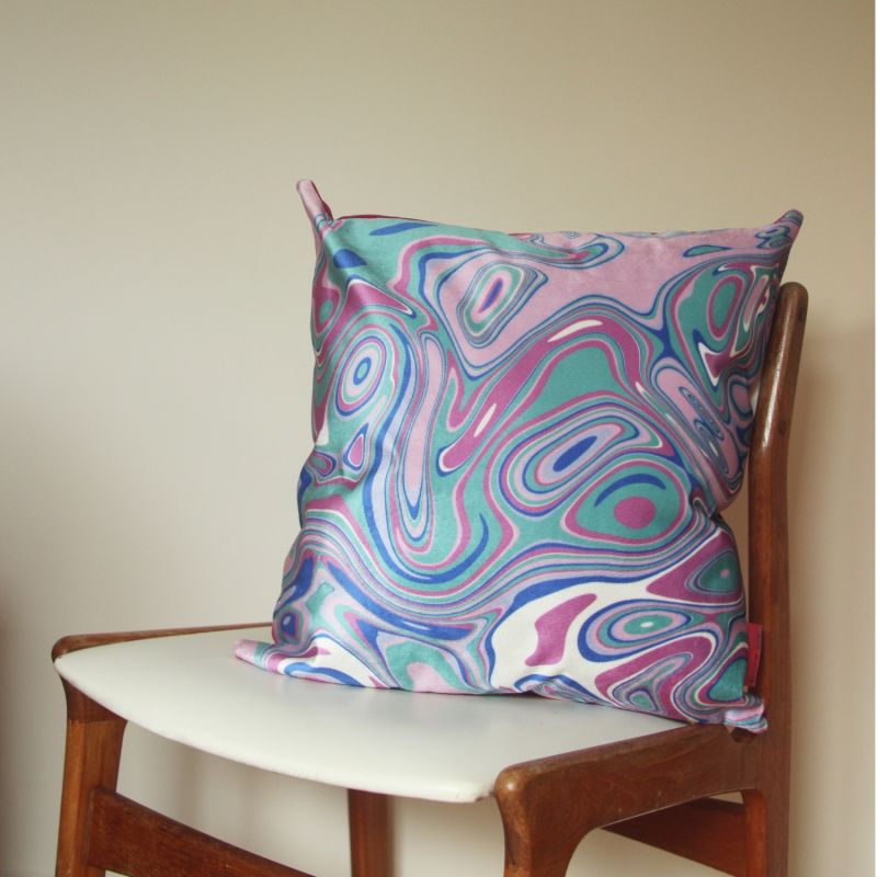 Colourful Velvet Cushion - Groovy Green & Pink image