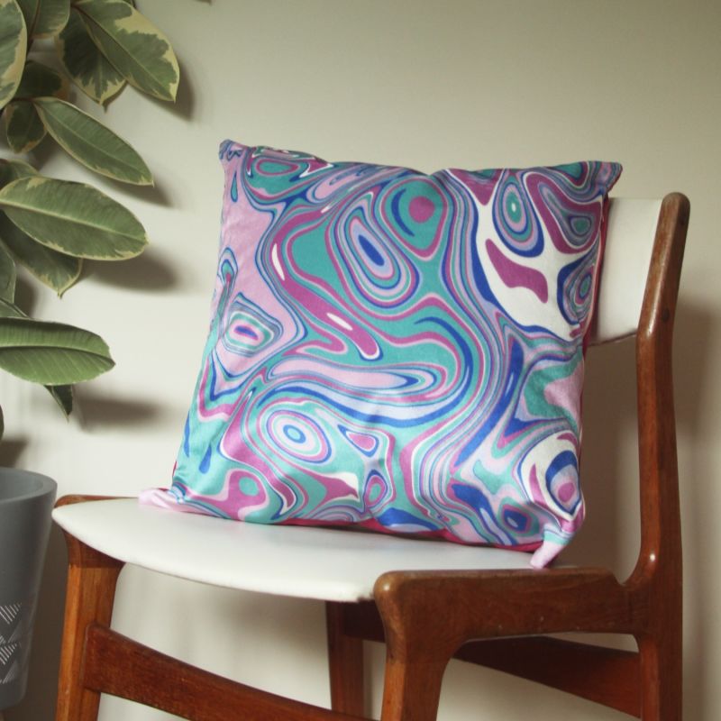 Colourful Velvet Cushion - Groovy Green & Pink image