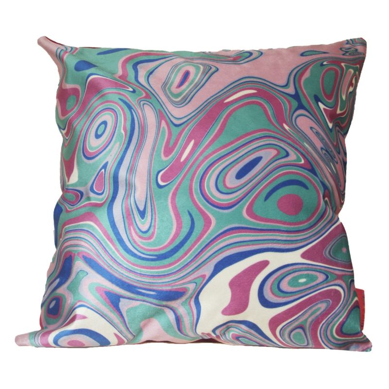 Colourful Velvet Cushion - Groovy Green & Pink image