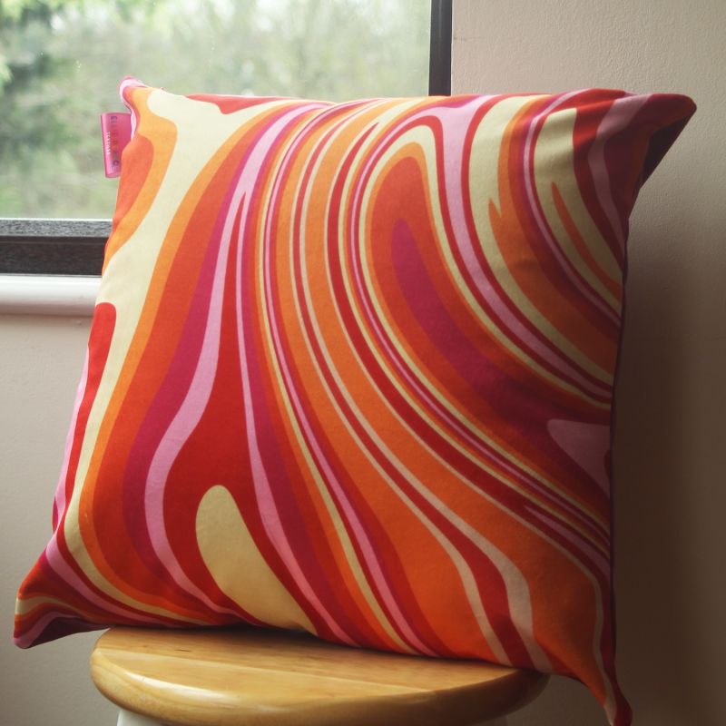 Colourful Velvet Cushion - Groovy Orange & Pink image