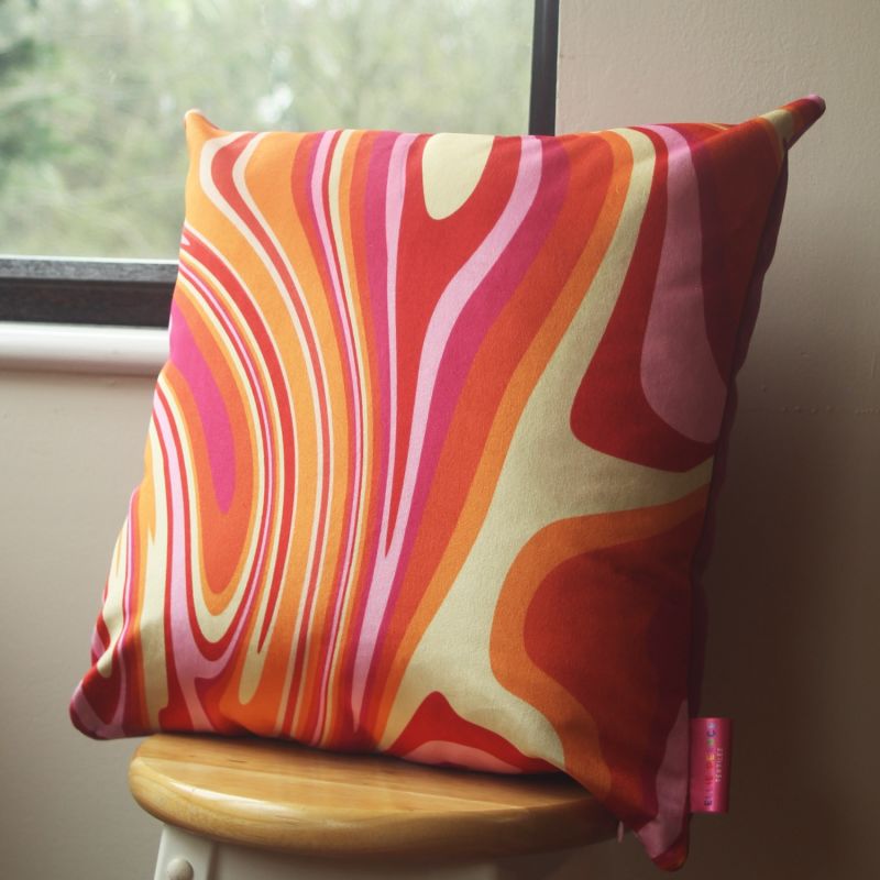 Colourful Velvet Cushion - Groovy Orange & Pink image