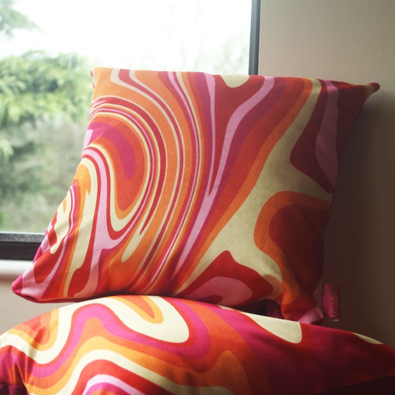 Colourful Velvet Cushion - Groovy Orange & Pink image