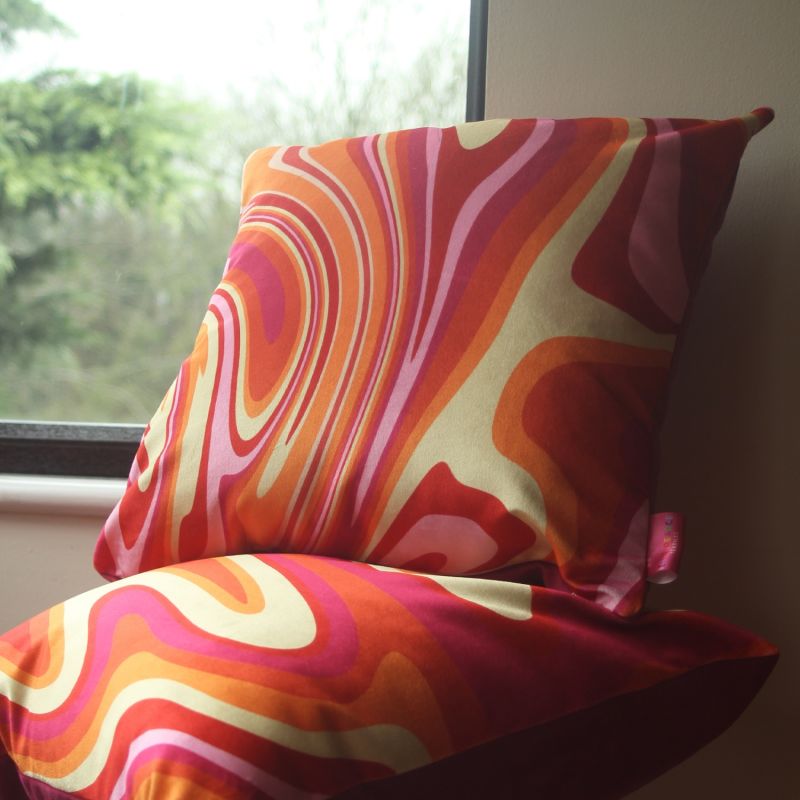 Colourful Velvet Cushion - Groovy Orange & Pink image