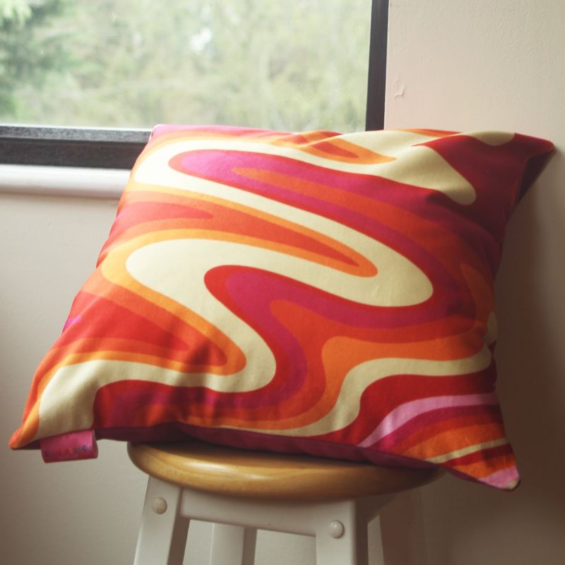 Colourful Velvet Cushion - Groovy Pink & Cream image