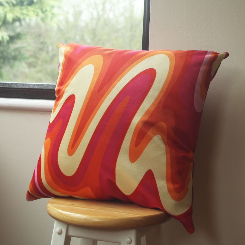 Colourful Velvet Cushion - Groovy Pink & Cream image