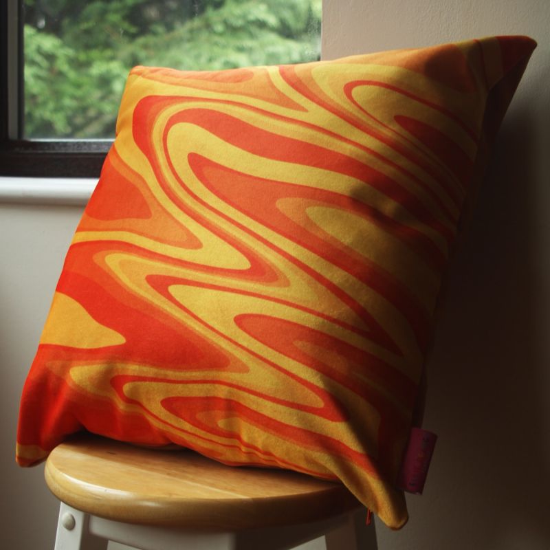 Colourful Velvet Cushion - Orange Ripple image