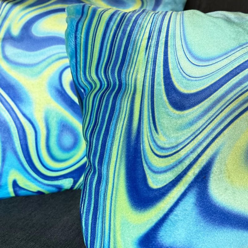 Colourful Velvet Cushion - Wavy Aqua & Green image