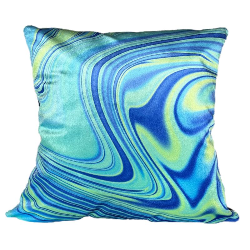 Colourful Velvet Cushion - Wavy Aqua & Green image