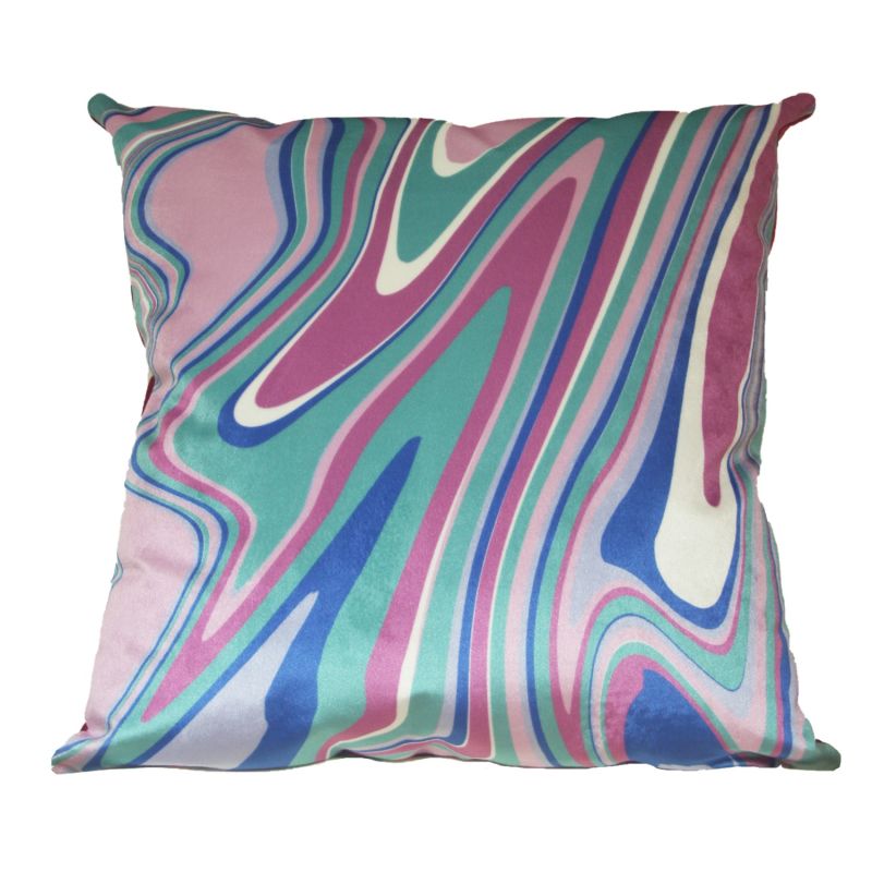 Colourful Velvet Cushion - Wavy Green & Pink image