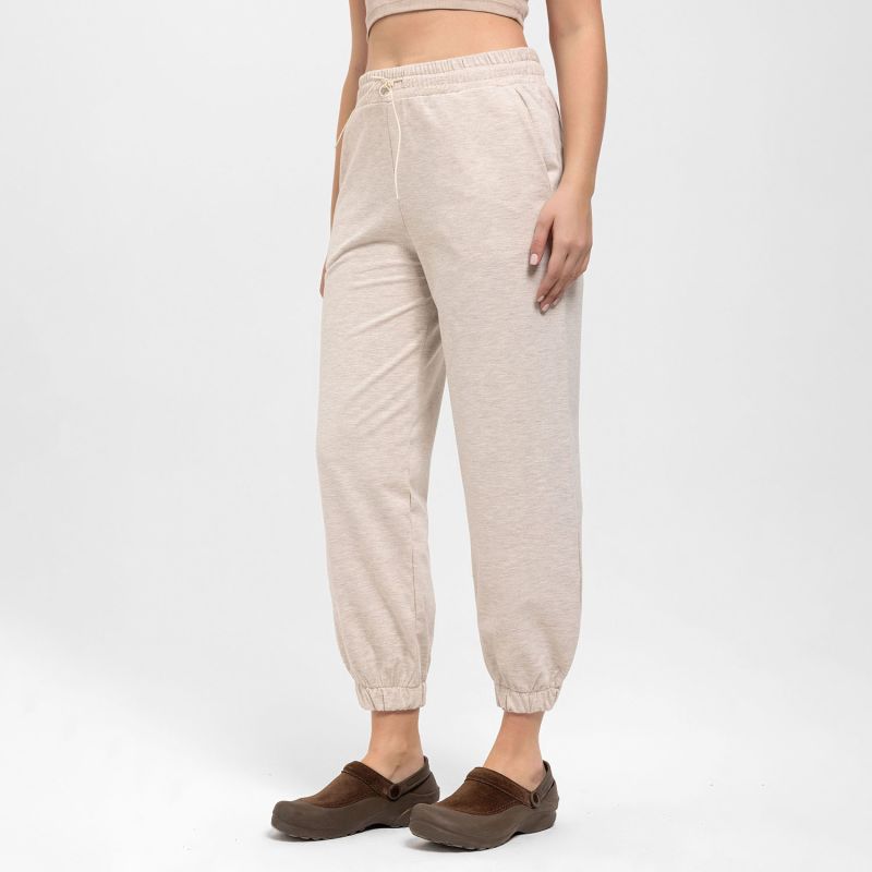 Comfort Fit Pants With Pleated Ankles In Beige image