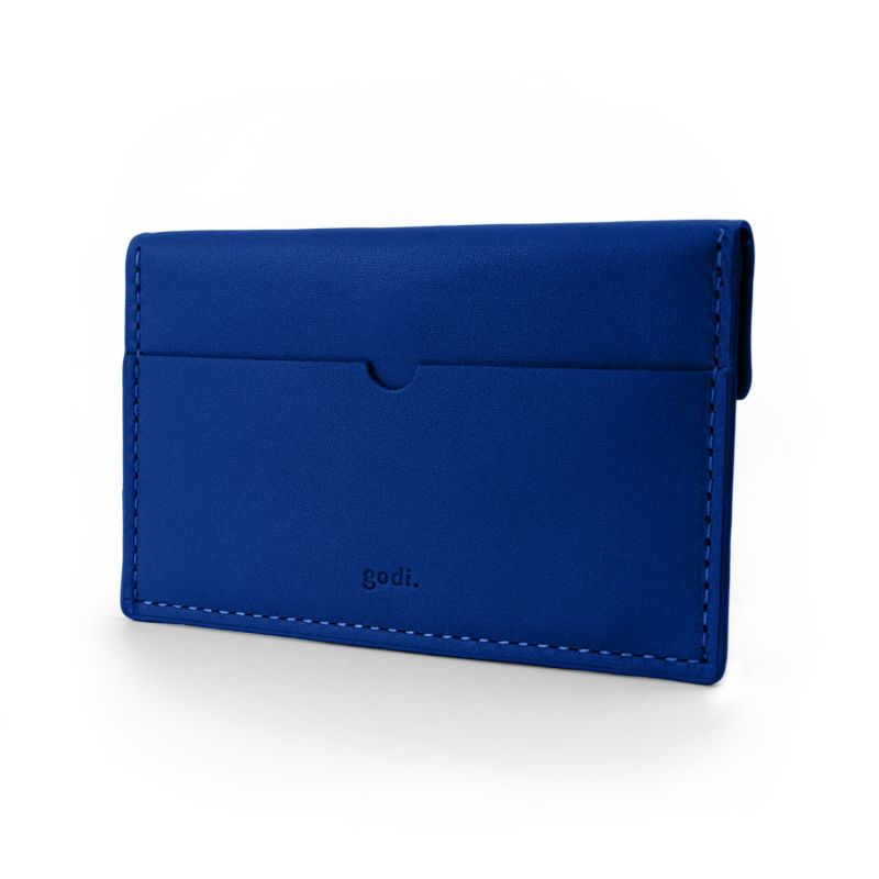 Compact Leather Coin And Card Holder Cobalt Blue godi. Wolf & Badger