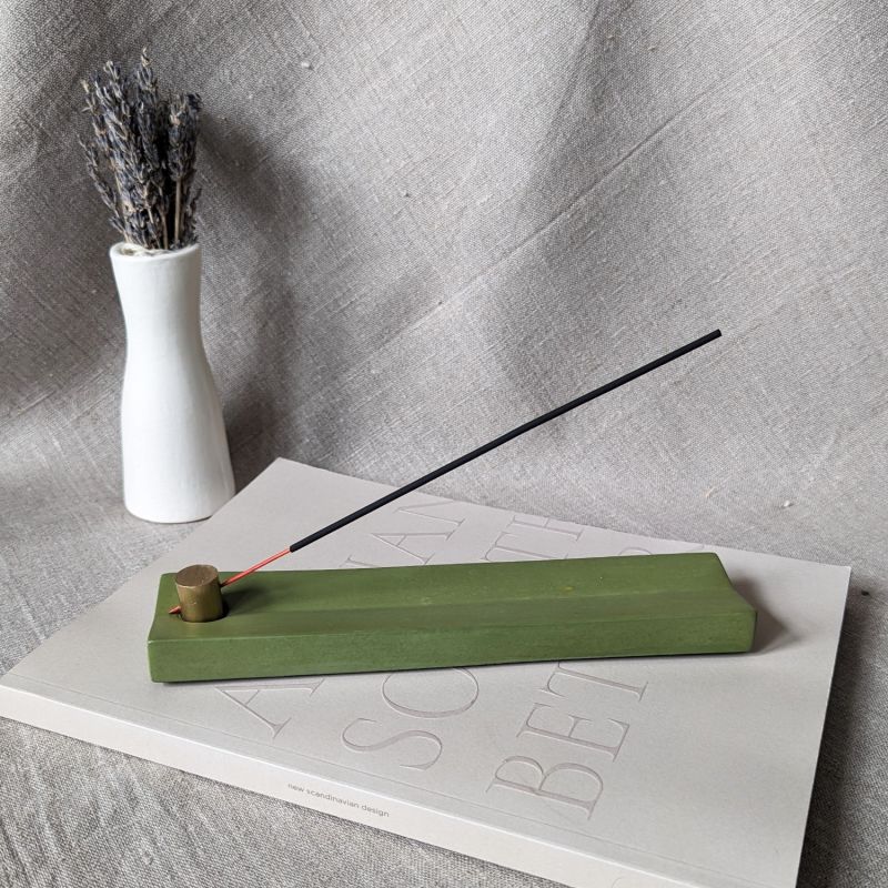Concrete Incense Burner And Incense Sticks Gift Set - Olive Green image