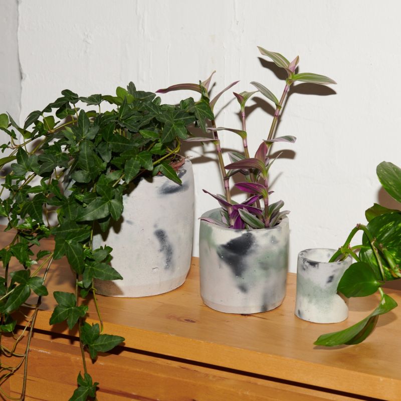 Concrete Plant Pot Set - Green And Lilac image