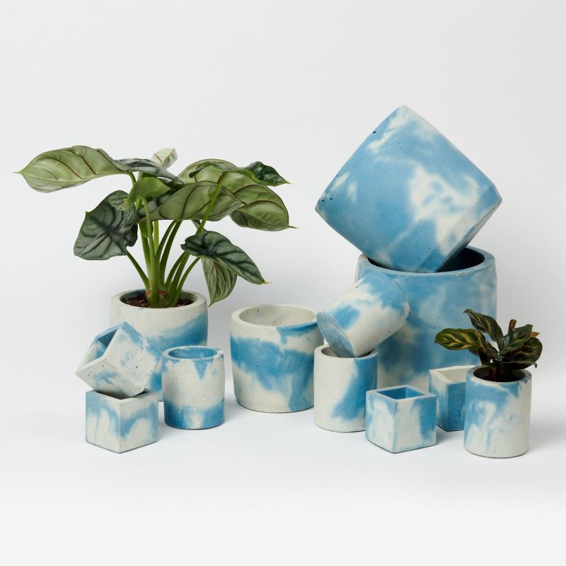 Concrete Plant Pot Set - Blue And White image