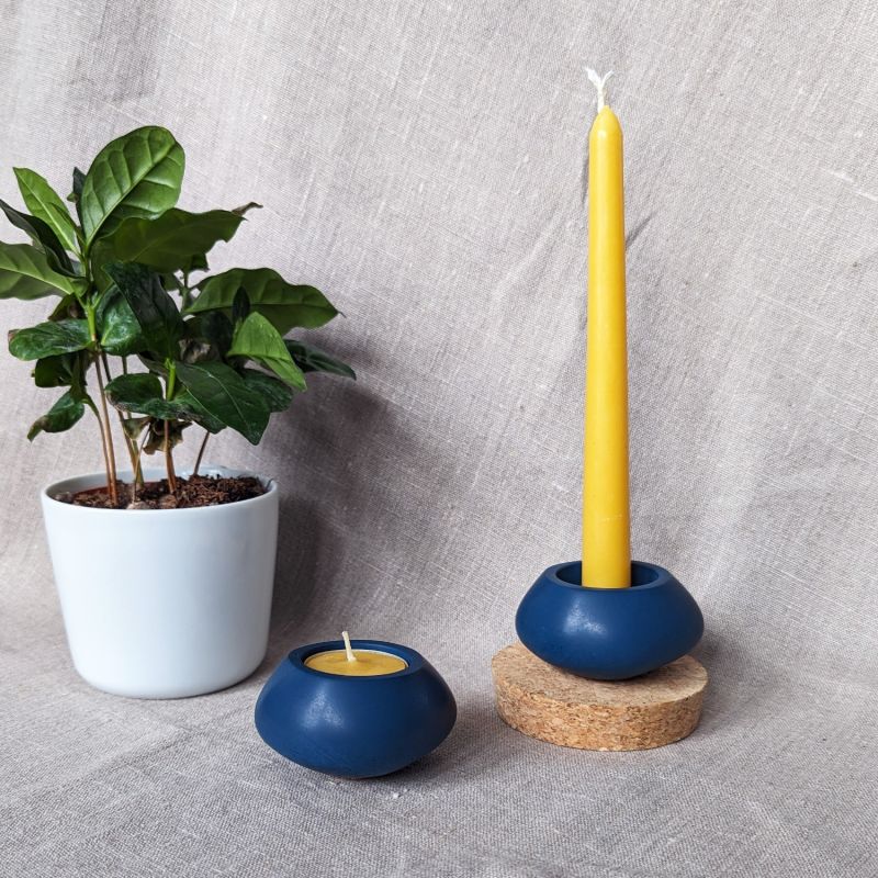 Concrete Tealight Candle Holders And Beeswax Candles Gift Set - Ocean Blue image