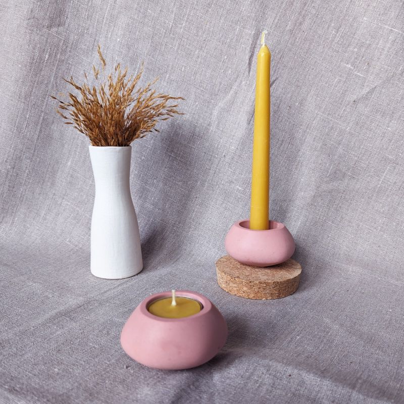 Concrete Tealight Candle Holders And Beeswax Tealights Gift Set - Cinnamon Rose image